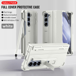 Skirta Samsung Galaxy Z Fold 6 5 4 3 5G dėklas Prabangus ra&scaron;iklio laikiklis Laikiklis Sulankstomas vyris Grūdinto stiklo apsauga Atsparus smūgiams Kietas dangtelis for Galaxy Z Fold 6&case with touch pen balta