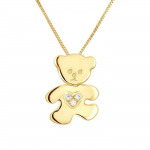 L&Eacute;A & ARTHUR - Pendentif Enfants Motif OURSON C&OElig;UR BLANC - Or Jaune & Oxydes de Zirconium BLANC - Bijou Enfant