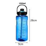 1,5 l / 2 l / 3 l Didelės talpos sportinis vandens puodelis su buteliu, nepralaidus, su &scaron;iaudeliu, plastikinis ir su laiko žyma, skirtas namams, lauko sportui 1500ml juoda