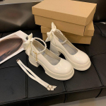 Mary Jane Batai Madingi ir Patogūs Moteri&scaron;ki Pavasariniai Storu Padu Auk&scaron;tinantys Storu Kulnu Perlų Vienviečiai Batai 39 balta