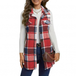 &bdquo;Lady Spring Fall&ldquo; liemenė, apverčiama apykakle su languotu ra&scaron;tu be rankovių, laisva, vienaeile vidutinio ilgio liemenė XXL raudona