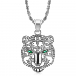 Megin D Nerūdijančio plieno titano hiphopo pankroko ledinis žalias akis tigro galvos pakabukas grandinėlės vėrinys vyrams moterims papuo&scaron;alai 60cm