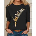 Mados dizaino moteri&scaron;ki mar&scaron;kinėliai 3D spauda Kawaii katės grafika ilgomis rankovėmis apvalia i&scaron;kirpte įprasto kirpimo pavasariui/rudeniui plono stiliaus sportiniai drabužiai S