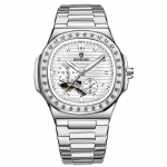 Vyri&scaron;ki laikrodžiai Kvadratinis mėnulio fazės mechaninis laikrodis vyrams Automatinis rie&scaron;inis laikrodis Safyrinis stiklas Vandeniui atsparus laikrodis Dovana Relogio Masculino balta