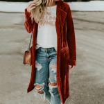 Moteri&scaron;ka mados auksinė aksominė vėjo striukė ilga suknelė laisvalaikio &scaron;varkas S ruda