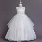 Vestuvinė suknelė mergaitėms Eleganti&scaron;ka ilga tiulio vakarėliui skirta pamergių gimtadienio drabužiai vaikams 160cm balta