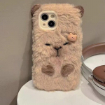 Prabangi Capybara Fluffy Fur telefono dėklo apsauga iPhone 16 15 13 12 11 14 Pro Max XS XR 7 8 Plus X SE Lovely Plush Coque iPhone XS Max