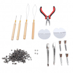 Plaukų priauginimo įrankių rinkinys Silikoniniai žiedai plaukams žnyplės tempimo kabliukai adatos kilpos siūlai Heat Insulati