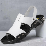 2024 m. vasaros nauji vyri&scaron;ki universalūs madingi du būdai dėvėti kasdieniai odiniai batai sandalai paprasti lauko patogūs neslystantys paplūdimio batai 37 balta