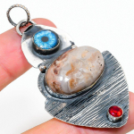 Crazy Lace Agate, Amuletas nuo blogos akies 925 prabos sidabro dovana pakabukas 2.68 N6B28