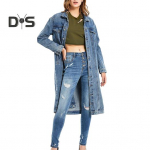 Moteri&scaron;ka retro stiliaus striukė Slim Fit, skalbta džinsinė vidutinio ilgio apykakle su mygtuku ilgomis rankovėmis vienspalvis paltas su ki&scaron;enėmis ant krūtinės vir&scaron;utiniai drabužiai S mėlyna