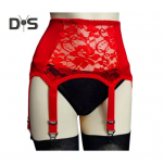 Moteri&scaron;kas keliarai&scaron;tis su 6 letenomis, permatomais nėriniais gėlių siuvinėjimu auk&scaron;tu juosmeniu elastinės kojinės fiksatorius klubo vakarėliui Medaus mėnesio keliarai&scaron;tis L raudona