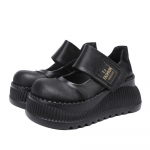 Johnature Natūralios odos batai storu padu paauk&scaron;tintu Retro apvaliu pir&scaron;tu moteri&scaron;ki batai su plok&scaron;čia platforma 35 juoda