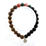 Pierres et Min&eacute;raux. Bracelet Perles Malachite du Congo + Pierre de Soleil + Onyx noir mat Fabriqu&eacute; en France.