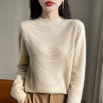 Moteri&scaron;kas ka&scaron;myro megztinis Qinghe ka&scaron;myras 30% ka&scaron;myras 70% vilna rudens ir žiemos ka&scaron;myro megztinis mink&scaron;tas ir &scaron;iltas M smėlis