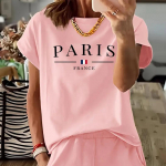 Moteri&scaron;ki vasariniai mar&scaron;kinėliai su spauda Paryžius trumpomis rankovėmis kasdieniai atspausdinti topai 6XL