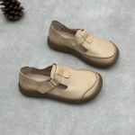 Johnature Retro rankų darbo loafers Natūralios odos moteri&scaron;ki batai apvaliomis nosimis Laisvalaikio karvės odos moteri&scaron;ki plok&scaron;čiapadžiai batai 39 smėlis