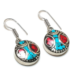 Tibetan Turquoise, Coral Handmade Jewelry Earring 1.38 q2h94
