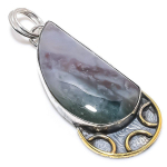 Indian Moss Agate 925 Sterling Silver Gift Two Tone Pendant 2.52 f1m48