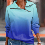 Moterų rudens ir žiemos palaidinė su užtrauktuku, laisvalaikio gradiento spalvos palaidinė ilgomis rankovėmis L