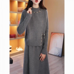 &Scaron;iltai ir jaukiai su &scaron;ia pastorinta dviejų dalių moteri&scaron;ka suknele su kvėpuojančiu megztu audiniu rudeniui ir žiemai XL pilka