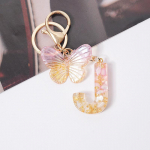 Rožinis svajonių drugelis, 26 raidės nuo A iki Z, dervos raktų pakabukas, 26 inicialai, baltas akmuo, aukso lapo pakabukas, raktų pakabukas, kuprinės pakabukas, rankinės dekoras