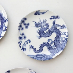 Chinese Painted Auspicious Animals Dessert Plates Vintage Blue and White Underglaze Ceramic Dinner Plate Afternoon Tea Tableware 7 inches(17.7cm)