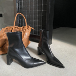 Trumpi moteri&scaron;ki europieti&scaron;ko ir amerikieti&scaron;ko stiliaus ploni aulinukai smailianosiai storu kulnu, interneto įžymybės &scaron;oniniu užtrauktuku, 2024 m. rudens ir žiemos nauji auk&scaron;takulniai elastiniai bo 35