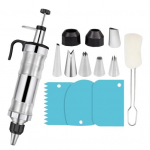 13 vnt. nerūdijančio plieno tortų dekoravimo rinkinys, sausainių gaminimo ma&scaron;ina, sausainių presas, daugkartinio naudojimo glajaus konditerinis mai&scaron;elis tortams, keksiukams, sausainiams geltona