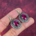 Rubino auskarai brangakmenių papuo&scaron;alai, 925 prabos sidabras rankų darbo auskarai, naujausio dizaino papuo&scaron;alai 1.77 Inches raudona