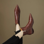 Mada Retro Nereguliarūs Vidutinio Auk&scaron;čio Kulnai Trumpi Batai Moteri&scaron;ki Mink&scaron;tos Odos Smailianosiai &Scaron;oninis Užtrauktukas Modernūs Chelsea Batai Rudens Žiemos Avalynė 37 ruda