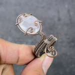 Rose Quartz Handmade Copper Wire Wrap Jewelry Ring Size 8.5 o5i53