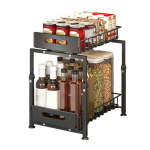 Virtuvės laikymo lentyna Didelė apkrova Didelė talpa Reguliuojamas auk&scaron;tis 2 auk&scaron;tų po kriaukle esantis organizatorius su i&scaron;traukiamais stalčiais A juoda