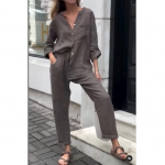 Dviejų dalių komplektai Moterims Pavasaris Ruduo Kasdieniai Paprasti Ilgomis Rankovėmis Mar&scaron;kiniai su Ki&scaron;enėmis 2 Dalių Komplektas Mada Laisvi Biuro Mar&scaron;kinių Kostiumas Apranga XXXXXL tamsiai pilka spalva