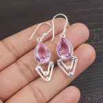Morganito auskarai, rankų darbo brangakmenio 925 sidabro auskarai, antikvariniai papuo&scaron;alai, sužadėtuvių dovanai 1.90 Inches rožinė