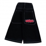 RogueWave Jeans Hip Hop Rock Siuvinėtas Ra&scaron;tas Vyrams Moterims Nauja Mada Gatvės Drabužiai Retro Harajuku Auk&scaron;tu Juosmeniu Plačių Kelnų Džinsai M black