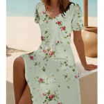 Vasaros Mada Moteri&scaron;ka V formos i&scaron;kirptė Trumpomis Rankovėmis Gražūs Gėlėmis Marginti Suknelė Seksualus Trumpas Sijonas Suknelės XS žalia
