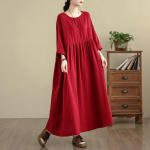 Ilgomis rankovėmis plius dydžio medvilninės vintažinės naujos suknelės moterims kasdienė laisva pavasario rudens suknelė
