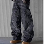 Vyri&scaron;ki Baggy Esteti&scaron;ki Gatvės Stiliaus Džinsai Vyri&scaron;ki Retro Mados Plačių Kle&scaron;nių Džinsiniai Kelnės Grafiniai Siuvinėti Dizainerio Hip Hop Džinsiniai Kelnės XL