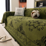 Skandinavi&scaron;ko stiliaus sofos užvalkalas, pilnai dengiantis, medžiaginis, siuvinėtas, pritaikomas, universalus keturių sezonų, sofos užtiesalas, namų dekoro aksesuarai 180*360cm žalia