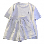 2 vnt./komplektas Moteri&scaron;ki mar&scaron;kinėliai &scaron;ortai, kostiumas apvaliu kaklu, vienspalvis trumpomis rankovėmis Vir&scaron;utinė virvelė, elastinga juosmuo Laisvos kelnės Moteri&scaron;kas sportinis kostiumas, kasdienė apranga 3XL