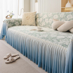 Universalus čenilinio audinio sofos užvalkalas Prancūzi&scaron;kas banguotas kra&scaron;tas Kreminė estetinė gėlių ra&scaron;to neslystanti gradiento sofos pagalvėlės kilimėlis 180*130cm žalia