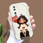 Mielas animacinių filmų ra&scaron;tų kreminės tekstūros korpusas, banguotas kra&scaron;tas, mink&scaron;tas silikoninis dangtelis telefono dėklas, skirtas Huawei Honor Infinix Tecno iPhone Infinix Note 50 Pro+ 5G