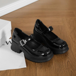 stipriu padu ir storu kulnu Mary Jane bateliai moterims pavasariui ir vasarai, lengvo kirpimo auk&scaron;takulniai viengubai bateliai, vieno dirželio sagtelė, saldus ir &scaron;aunus bla 33 juoda