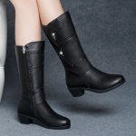 Vidutinio auk&scaron;čio kulnas, apvalus priekis, odiniai moteri&scaron;ki pusiau auk&scaron;ti batai, rudens-žiemos, juodi, &scaron;ilti, moteri&scaron;ki iki blauzdos vidurio batai, &scaron;ik ir eleganti&scaron;ki PU batai 37