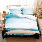 Vandenyno antklodės užvalkalų rinkinys karali&scaron;ko dydžio, tropinė sala su palmėmis ir jūros paplūdimiu, gamtos tema, spaudinys, viengulis patalynės komplektas paaugliams 70x133cm 2pcs