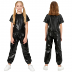 Vaikų pasirodymų &scaron;okių rinkinys Unisex Metalinis Blizgantis Kostiumas Auk&scaron;tos Kokybės Baleto Džiazo &Scaron;ventinis Drabužis su Mar&scaron;kinėliais ir Kelnėmis 3-4 Years