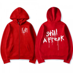 &bdquo;Korn&ldquo; muzikos koncertas, roko grupės &bdquo;WORLD TOUR&ldquo; su užtrauktuku Hoodie Vyri&scaron;ki vintažinio metalo gotikos negabaritinis megztinis su užtrauktuku &bdquo;Punk Hip Hop&ldquo; gobtuvai S raudona