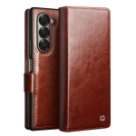 Qialino natūralios odos atverčiamas dėklas telefonui Samsung Galaxy Fold7 /6 /5 Fold 6 fold5 fold 6 Rankų darbo telefono dėklas su kortelių laikikliais Genuine Leather&Galaxy Z Fold5 ruda