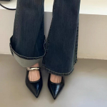 Madingi Baotou &Scaron;laito &Scaron;lepetės Pavasario Naujiena Smailus Galas Sekli Burna Metalinė Sagtis Mink&scaron;tas Padėklas Neslystantys Dėvėjimui Atsparūs Sandalai 40 juoda